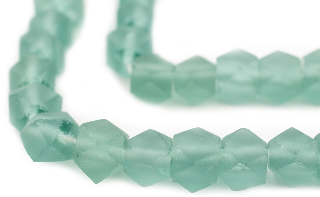 The Bead Chest Clear Marine Faceted Recycled Java Sea Glass Beads - Full Strand of Faceted Bottle Glass Beads | Approximately 48 Beads